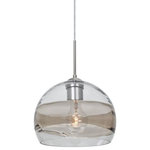 Besa Lighting - Besa Lighting 1JT-SPIR8SC-SN Spirit 8 - One Light Pendant with Flat Canopy - The Spirit 8 Clear Pendant is composed of a clear glass globe, with an interesting circular optical pattern blown as an additional layered ring along the interior wall of the glass. The dramatic play of light through the sculpted layer and onto adjacent surfaces make for a striking affect, along with the modest display of the lamp filament behind the glass. The cord pendant fixture is equipped with a 10' SVT cordset and an low profile flat monopoint canopy. These stylish and functional luminaries are offered in a beautiful brushed Bronze finish.  No. of Rods: 4  Canopy Included: TRUE  Shade Included: TRUE  Cord Length: 120.00  Canopy Diameter: 5 x 5 x 0 Rod Length(s): 18.00Spirit 8 One Light Pendant with Flat Canopy Clear/Smoke GlassUL: Suitable for damp locations, *Energy Star Qualified: n/a  *ADA Certified: n/a  *Number of Lights: Lamp: 1-*Wattage:60w A19 Medium Base bulb(s) *Bulb Included:No *Bulb Type:A19 Medium Base *Finish Type:Bronze