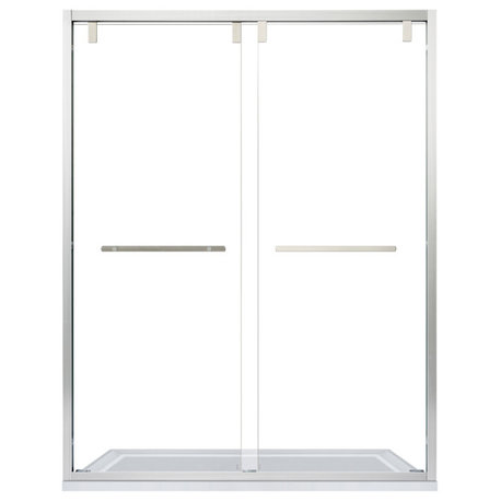 Brescia 60" W x 76" H Double Sliding Framed Shower Door, Brushed Nickel