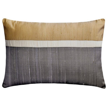Gold Silk Color Blocking Patchwork 12"x16" Lumbar Pillow Cover - Plush Gold Silk