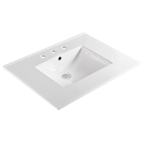 Unique 31"x22" Ceramic Vanity Top, White With 8" Widespread Drilling