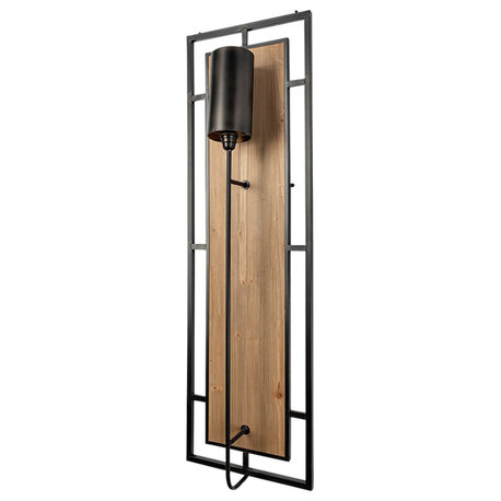 Cleo 16.9x57.1 Black Metal and Wood Rectangular Wall Sconce