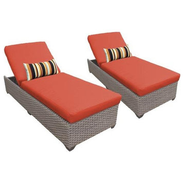 Monterey Chaise Set of 2 Outdoor Wicker Patio Furniture in Tangerine
