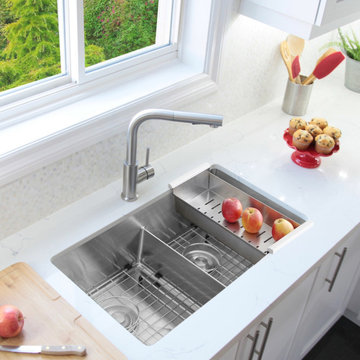 32" Undermount Low Divider Double Bowl 16G Stainless Steel Kitchen Sink S-321XG