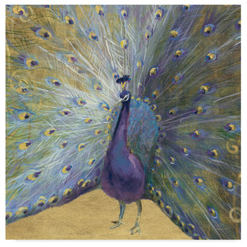 "Purple and Gold Peacock" by Danhui Nai, Canvas Art, 14"x14"