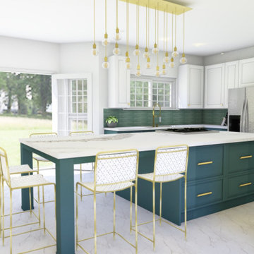 Green and brass/gold kitchen