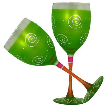 Frosted Curl Light Green Wine Glasses, Set of 2