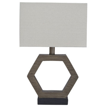 Bowery Hill Manufactured Wood Poly Table Lamp in Gray and Brown