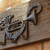 Jazz Trumpet Playing Musical Notes Wall Hanger Cast Iron Metal Hooks