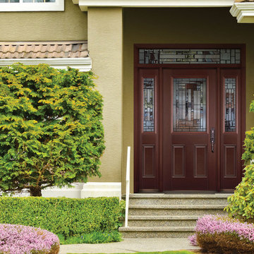 Masonite Belleville Mahogany Textured 2 Panel Half Lite Exterior Door