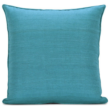 Raw Silk Cushion Cover, Set of 2, Cozumel Blue, 18"x18"