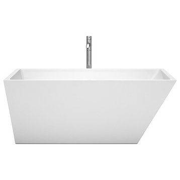 Freestanding Bathtub, White, 59", With Faucet