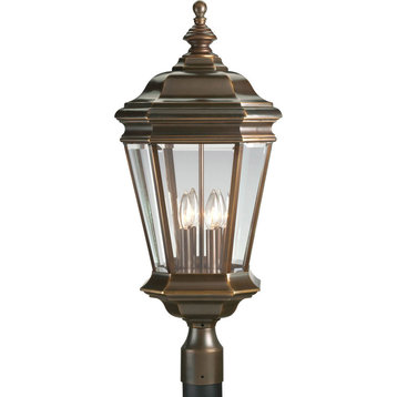 Crawford 4-Light Outdoor Post Lantern, Oil Rubbed Bronze and Clear beveled