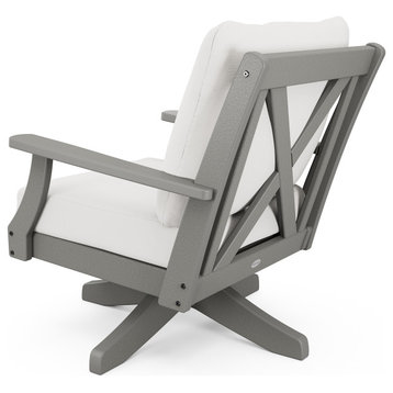 Braxton Deep Seating Swivel Chair, Teak/Dune Burlap
