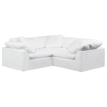 3PC Slipcovered L-Shape Sectional Sofa | 88" Deep-Seating Corner Couch | White