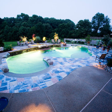 Beach entry and colorful stone decking