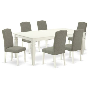 East West Furniture Logan 7-piece Wood Dining Set in Linen White/Dark Shitake