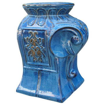 Contemporary Elephant Ceramic Garden Stool, Navy Blue