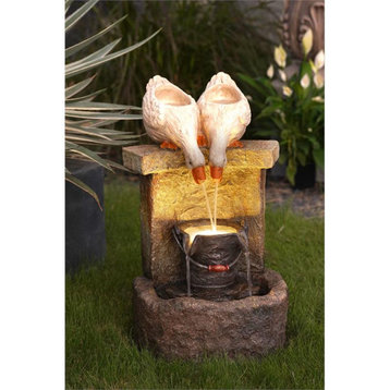 LuxenHome Resin Ducks Lighted Outdoor Fountain