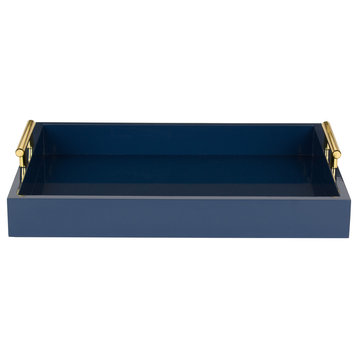 Lipton Decorative Wood Tray with Metal Handles, Blue/Gold