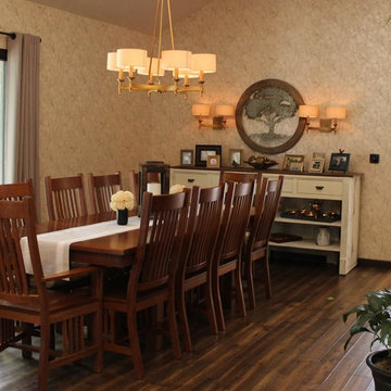 Rustic Alder Gray Stained Kitchen with White Hutch and Island