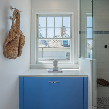 Oceanfront Custom Blue Kitchen in Marblehead, MA