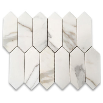 Calacatta Gold Marble Picket Fence Hexagon Mosaic Tile Polished, 1 sheet