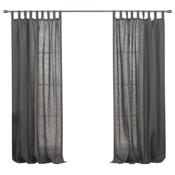 100% Linen Silver Tab Top Curtain Set, Dark Grey, 52" W X 96" L