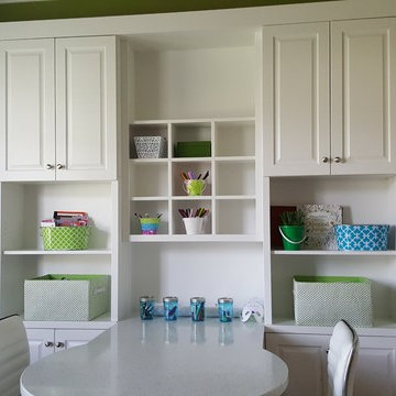 Custom built cabinetry for storage and school supplies