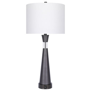 32" Gray Slate Table Lamp With USB Charger