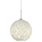 Besa Lighting - Besa Lighting 1JT-COCO1219-SN Coco 12 - One Light Cord Pendant - The globe-shaped Coco is a blown glass with a neutral d�cor and classic shape that blends gracefully into all environments. Our Opal glass is a soft white cased glass that can suit any classic or modern decor. Opal has a very tranquil glow that is pleasing in appearance. The smooth satin finish on the clear outer layer is a result of an extensive etching process. This blown glass is handcrafted by a skilled artisan, utilizing century-old techniques passed down from generation to generation. The cord pendant fixture is equipped with a 10' SVT cordset and an low profile flat monopoint canopy. These stylish and functional luminaries are offered in a beautiful brushed Bronze finish.  Canopy Included: TRUE  Shade Included: TRUE  Cord Length: 120.00  Canopy Diameter: 5 x 5 x 0Coco 12 One Light Cord Pendant Satin Nickel Carrera Glass *UL Approved: YES *Energy Star Qualified: n/a  *ADA Certified: n/a  *Number of Lights: Lamp: 1-*Wattage:60w Medium base bulb(s) *Bulb Included:No *Bulb Type:Medium base *Finish Type:Satin Nickel