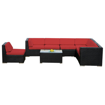 Ohana 8-Piece Deep Seating Sectional Set, Red, Black