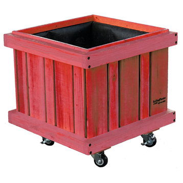 Rolling Tree 27" Cube Planter, Natural Finish, Red