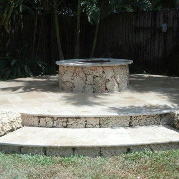 White Stone Fire Feature with sitting area