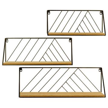 Set of Three Wood and Metal Wall Shelves