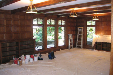 Wood panel room before