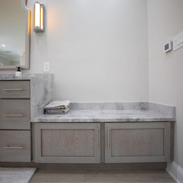 Master Bathroom With Stand Point Tub, Big Shower Space, Double Sink & Cabinets