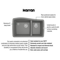 Karran Undermount Quartz 33" 60/40 Double Bowl Kitchen Sink, Grey