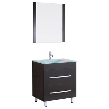 Style 4, 30"W Black Vanity Sink Base Cabinet, Mirror, LV4-30B