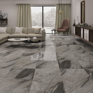 A Beautiful Living Room Design Concept Using 60X120 CM High Gloss Porcelain Tile