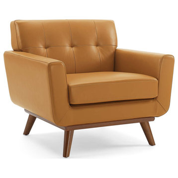 Engage Top-Grain Leather Living Room Lounge Accent Armchair, Tan