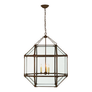 Visual Comfort Morris Medium Lantern, Gilded Iron / Clear Glass