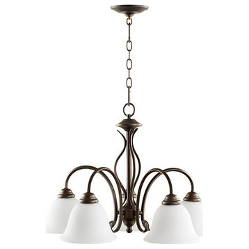 Quorum 6410-5-186 Five Light Chandelier, Oiled Bronze With Satin Opal Finish
