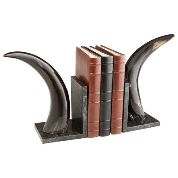 Horn Rimmed Bookends in Bone And Black