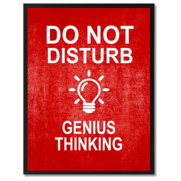 "Do Not Disturb Genius Thinking" Sign Red Canvas Print with Frame, 13"x17"