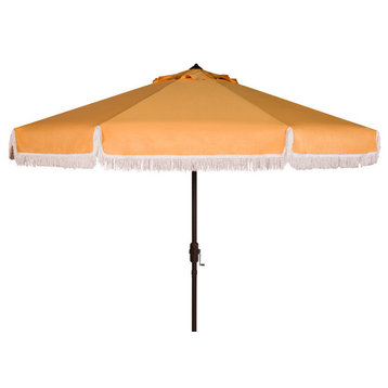Safavieh Milan Fringe Crank Umbrella, 9', Yellow