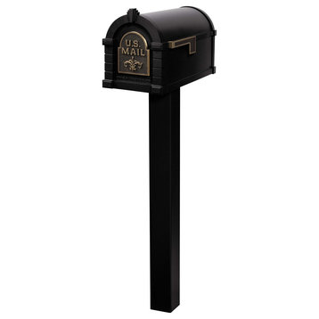 Keystone Standard Mailbox Package, Black Fleur-de-Lis, Antique Bronze