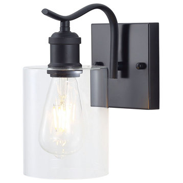 Modern Black 1-Light Concise Clear Glass Style Wall Sconce