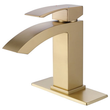 Deck Mounted Single Hole Bathroom Sink Faucet, Brushed Gold