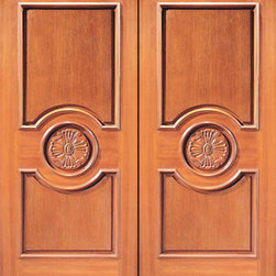 Prehung Double Door, Circle Hand Carved Panels in Mahogany - Front Doors