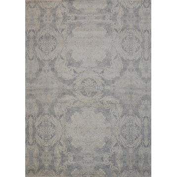 Pasargad Transitiona Collection Hand-Knotted Silk and Wool Area Rug, 9'11"x14'1"